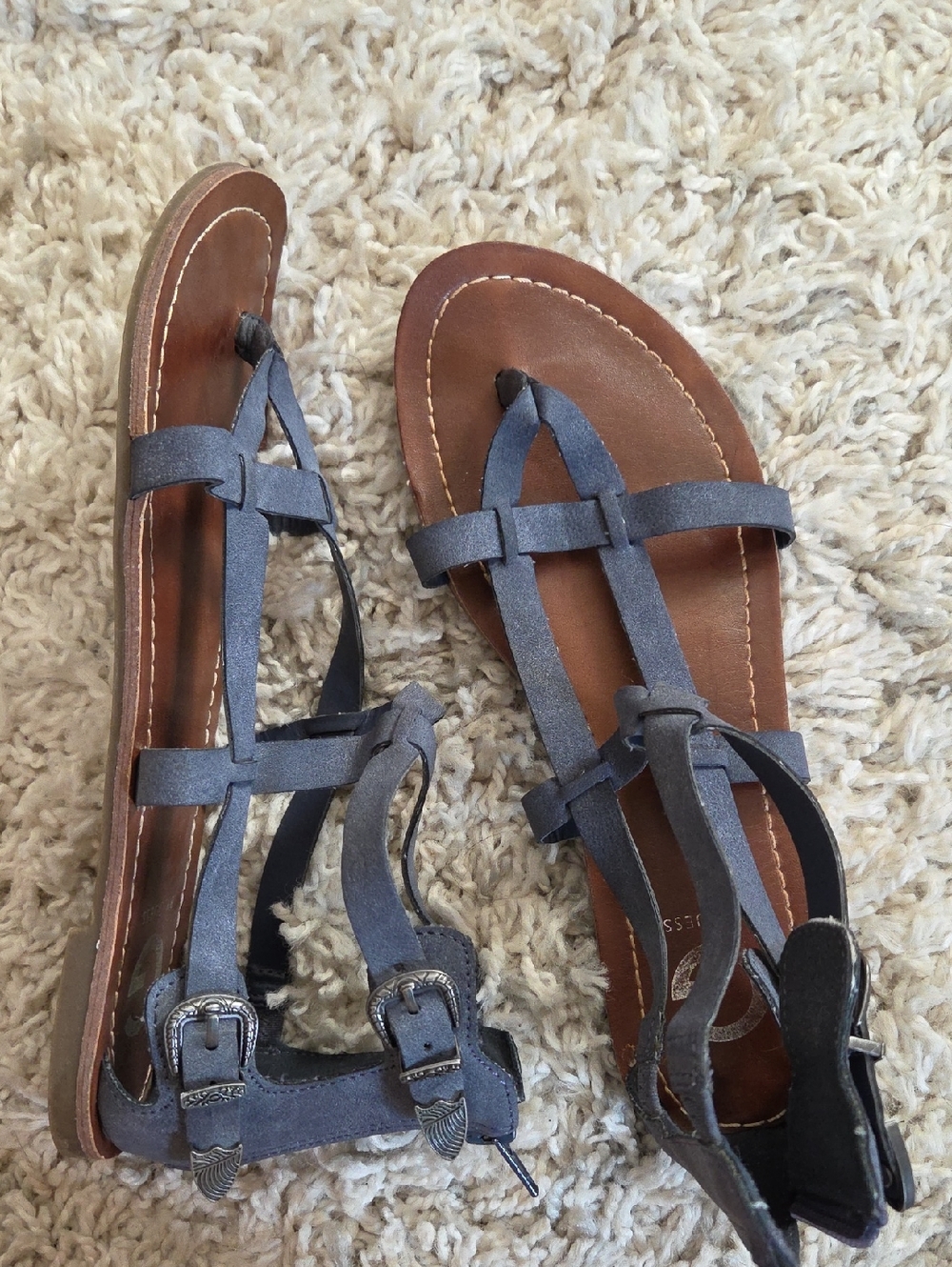 Guess Women's Blue Strappy Flat Sandals with Buckle Detail